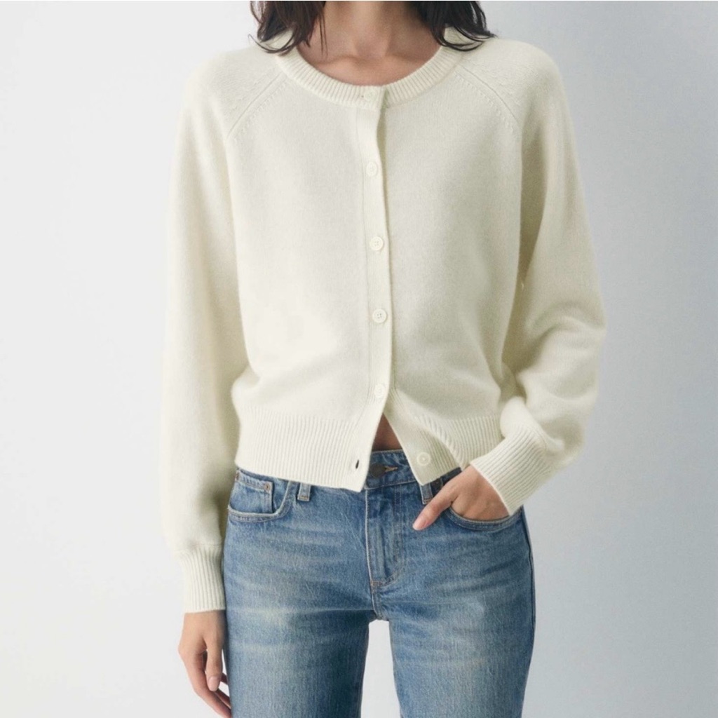 Aritzia Wilfred Soft Cashmere Wool Cardigan Sweater Quiet Luxury Cream Womens Xl